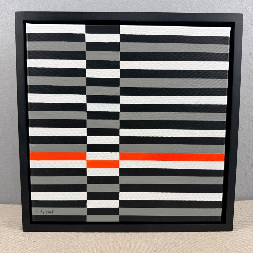 Camilo Requejo Orange Distortion Original Painting Signed 1/1 Geometric Abstract